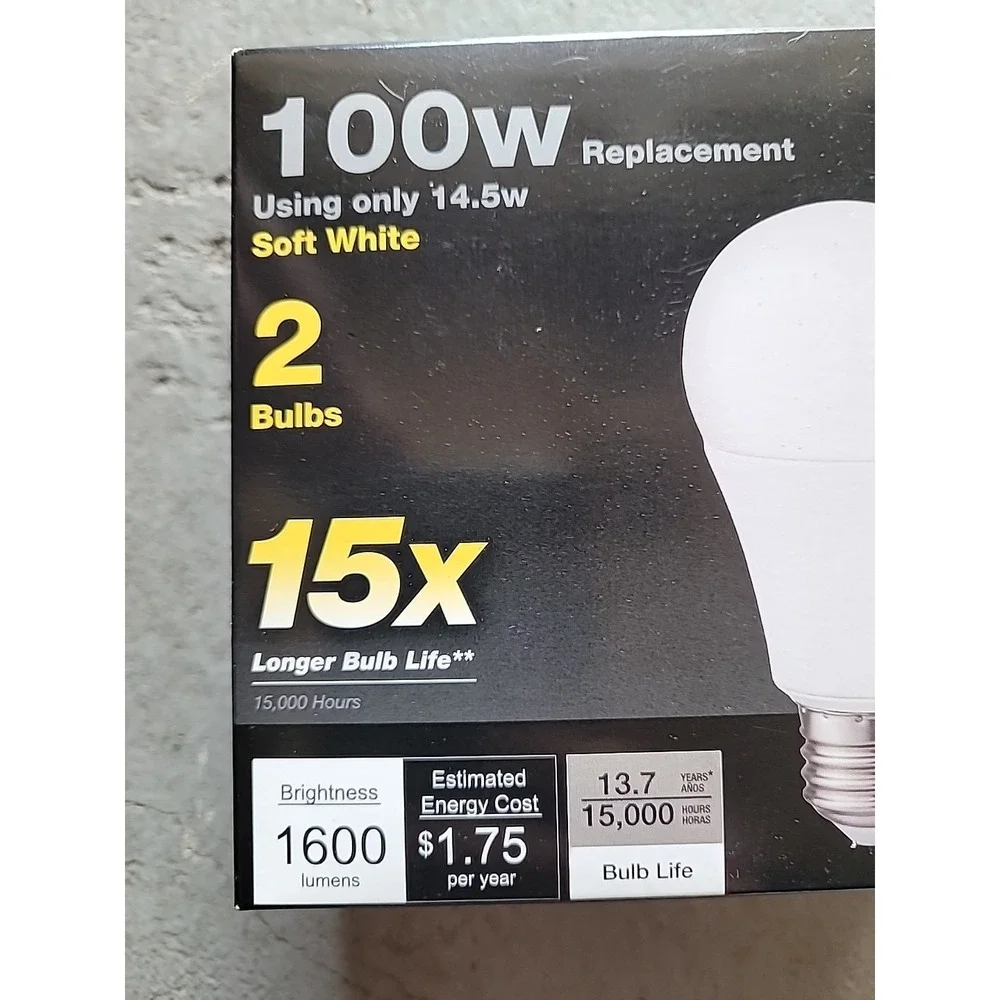 Utilitec LED 100W Soft White 2 Pack Dimmable 1600 Lumens Using 14.5W‎ Light Bulb